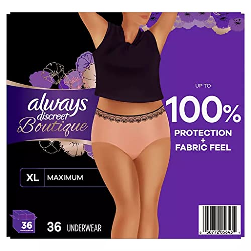 Always Discreet Boutique Incontinence Underwear, Maximum Absorbency for Plus Size Women, Night and Day Protection (XL 36
