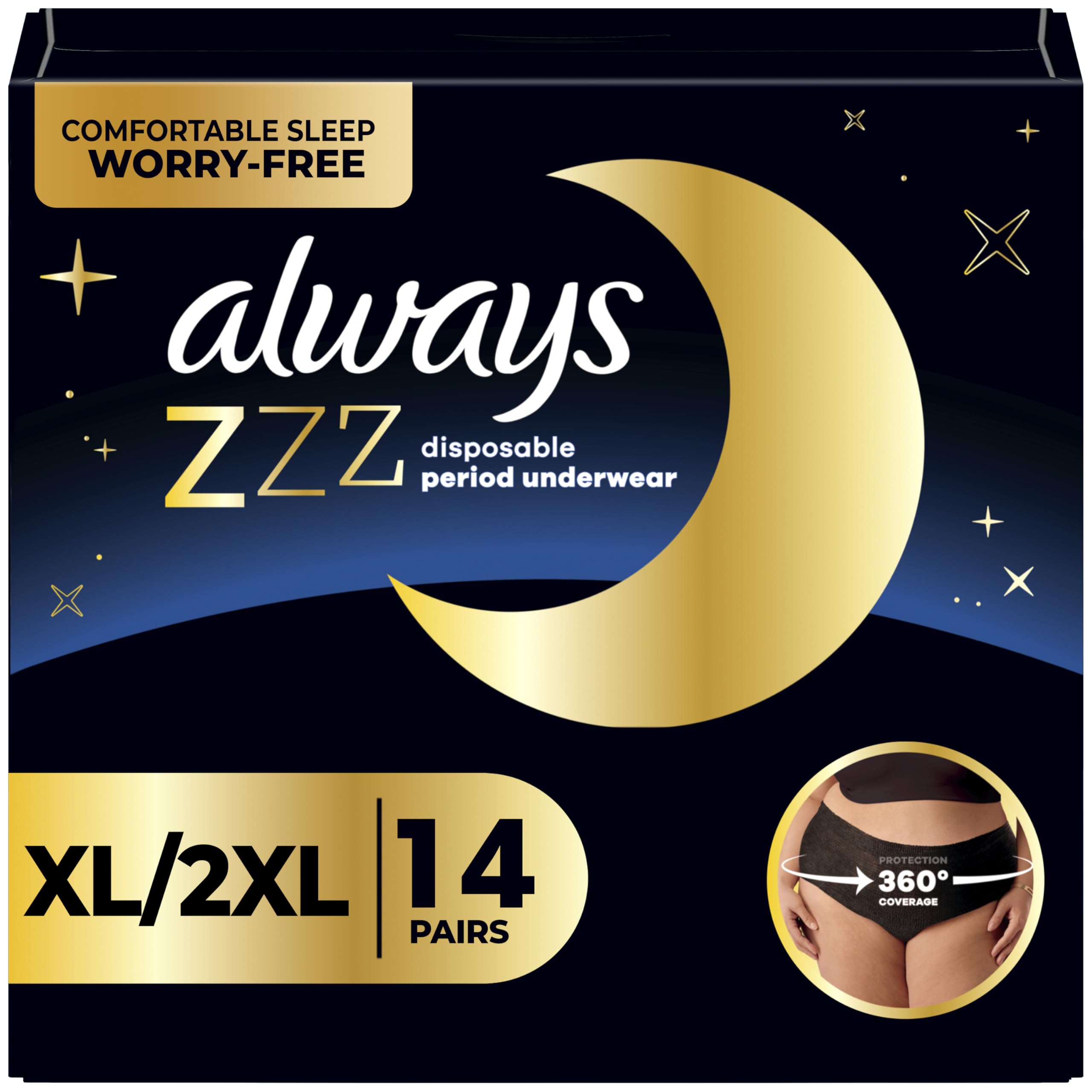 Always ZZZ Overnight Disposable Period Underwear for Women XXXL, Worry-Free Nights and Comfortable Sleep Period Protect
