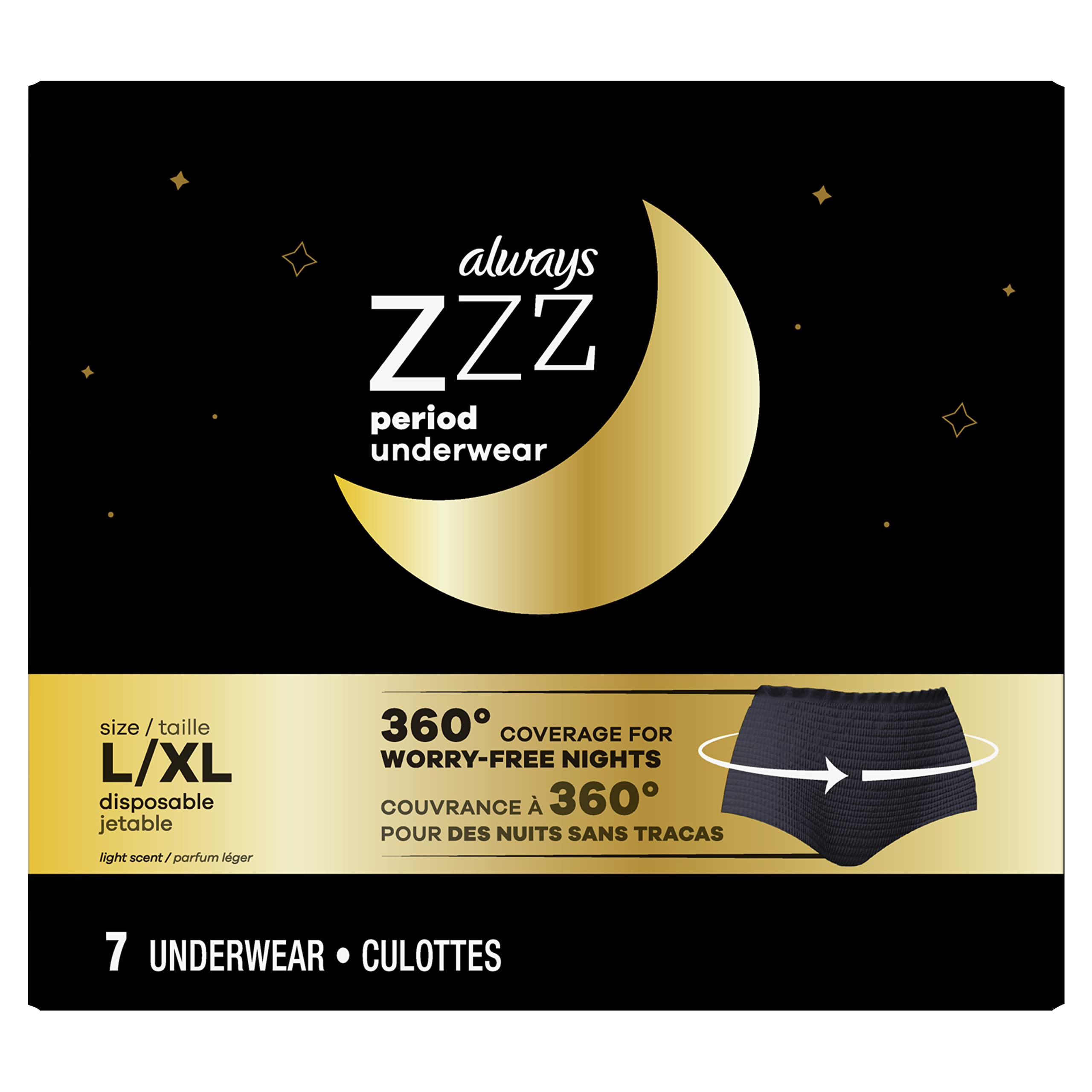 Always ZZZ Overnight Disposable Period Underwear for Women Size LG