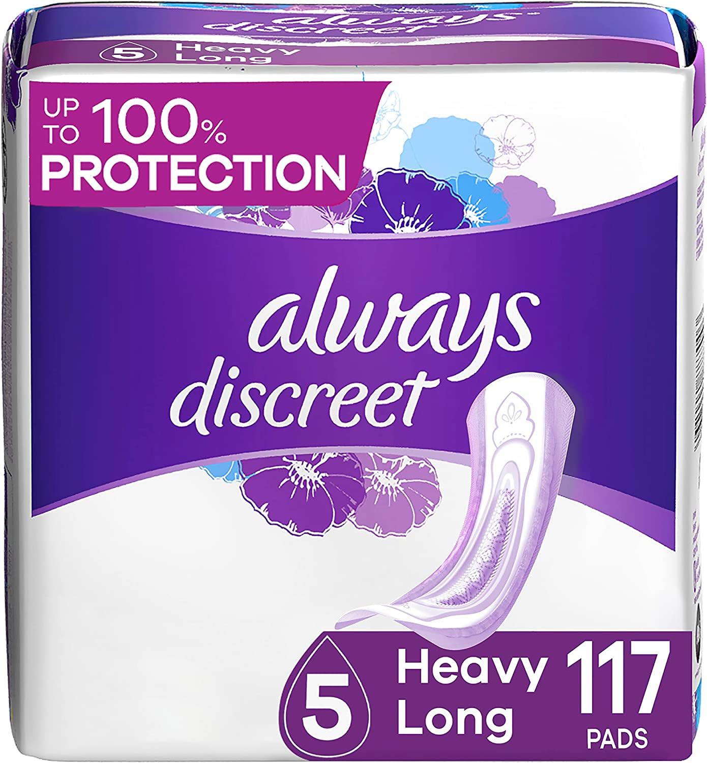 Always Discreet Pad 117ct - Discreet Menstrual Protection for Women at Home or Travel