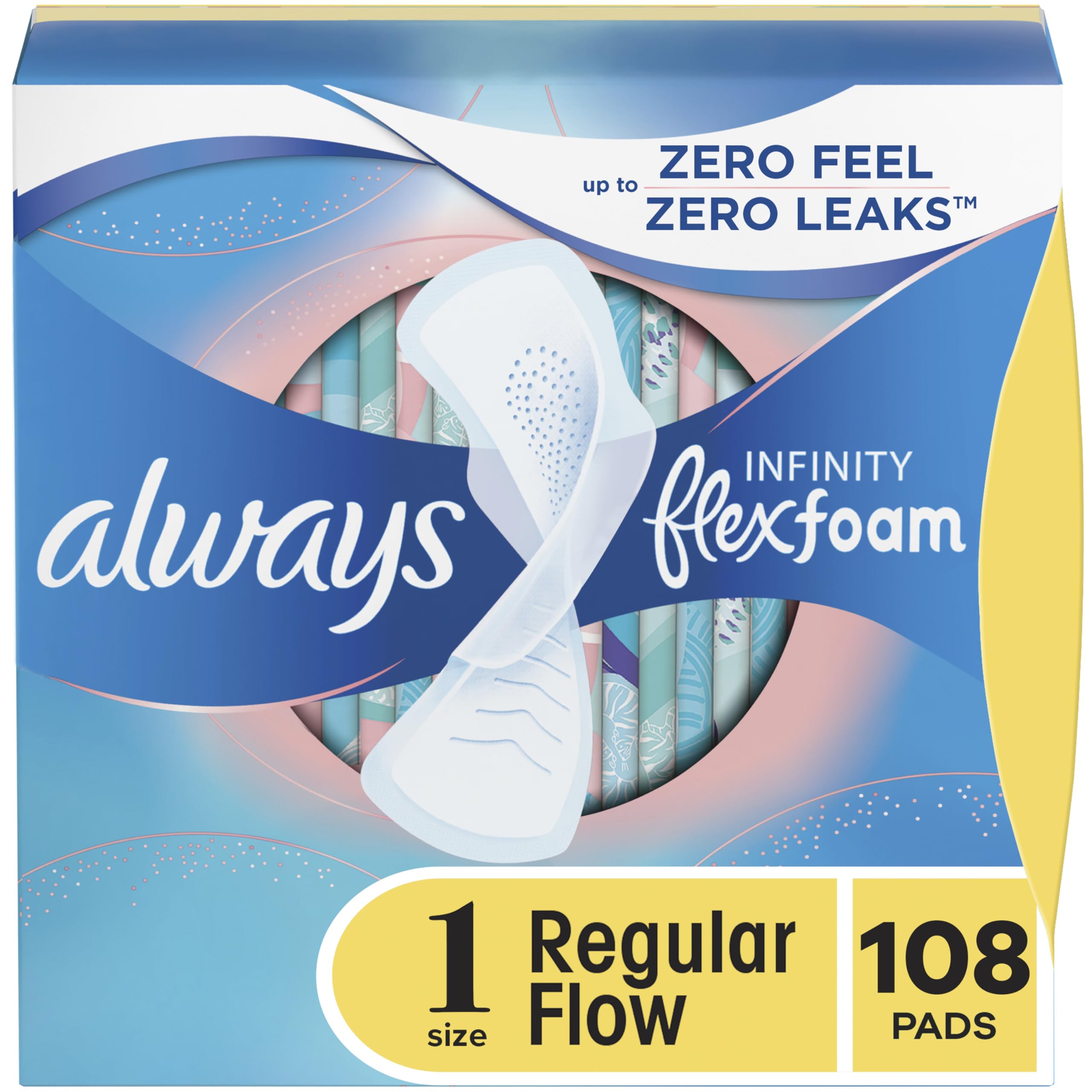 Always Infinity Unscented Feminine Pads for Women, Regular Size, with Wings, 108ct
| Always Infinity Regular Feminine P