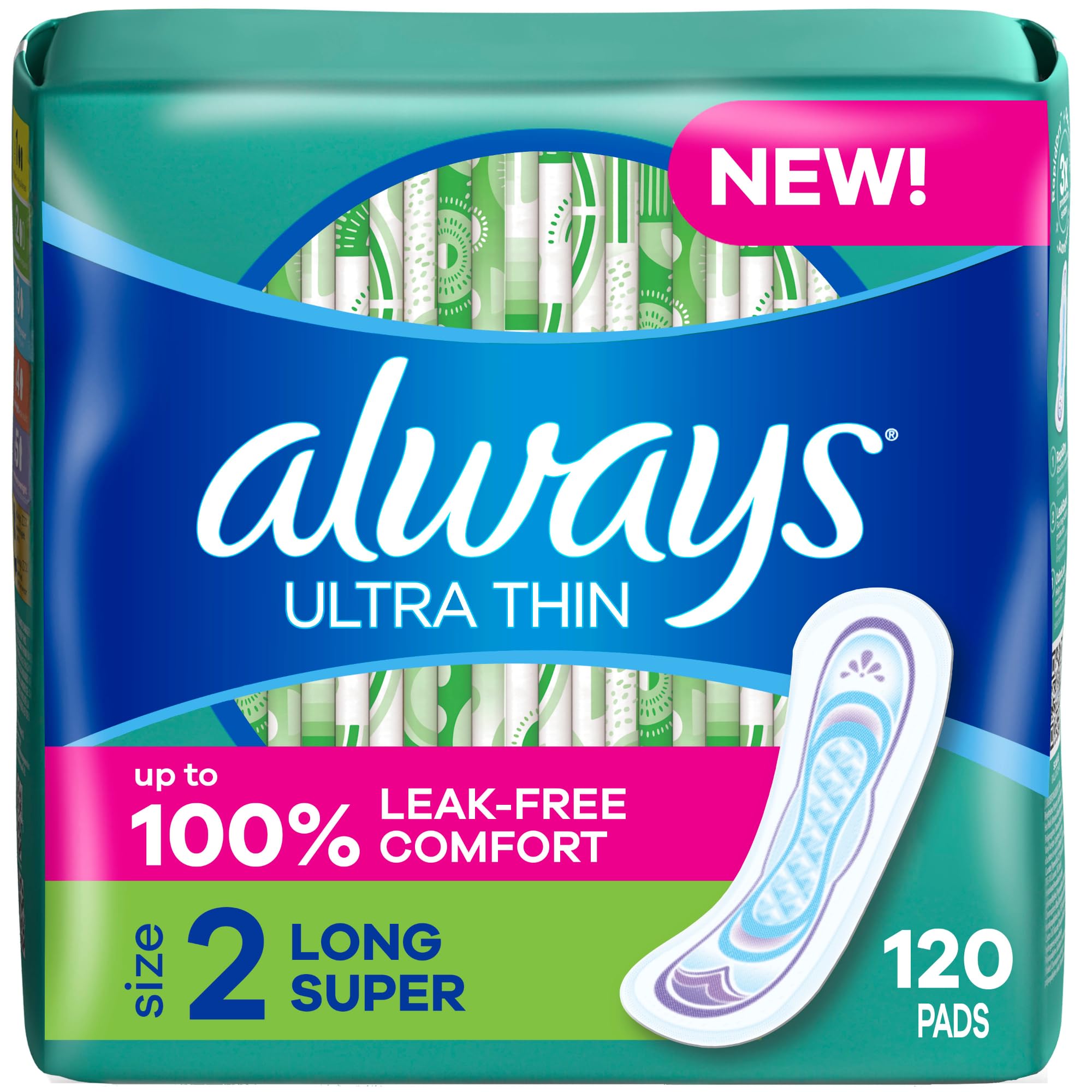 Always Ultra Thin Absorbent Feminine Pads for Women, Long Lasting, Unscented, 40 Count x 3 Pack (120 Count Total)
| Alw