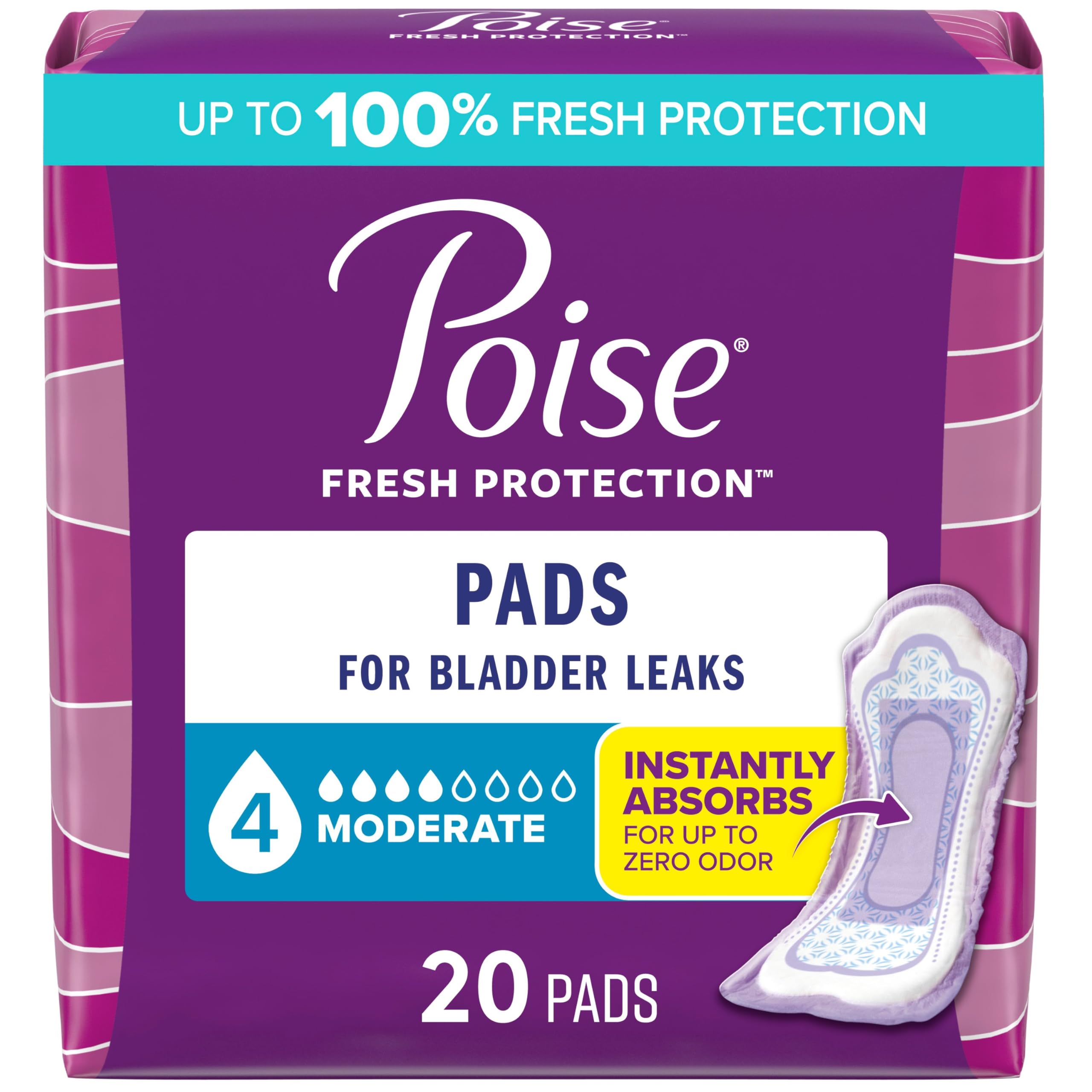 Poise Incontinence Pads for Woman - Bladder Leaks, Moderate Absorbency, Regular Length, 20 Count
Poise Postpartum Pads -