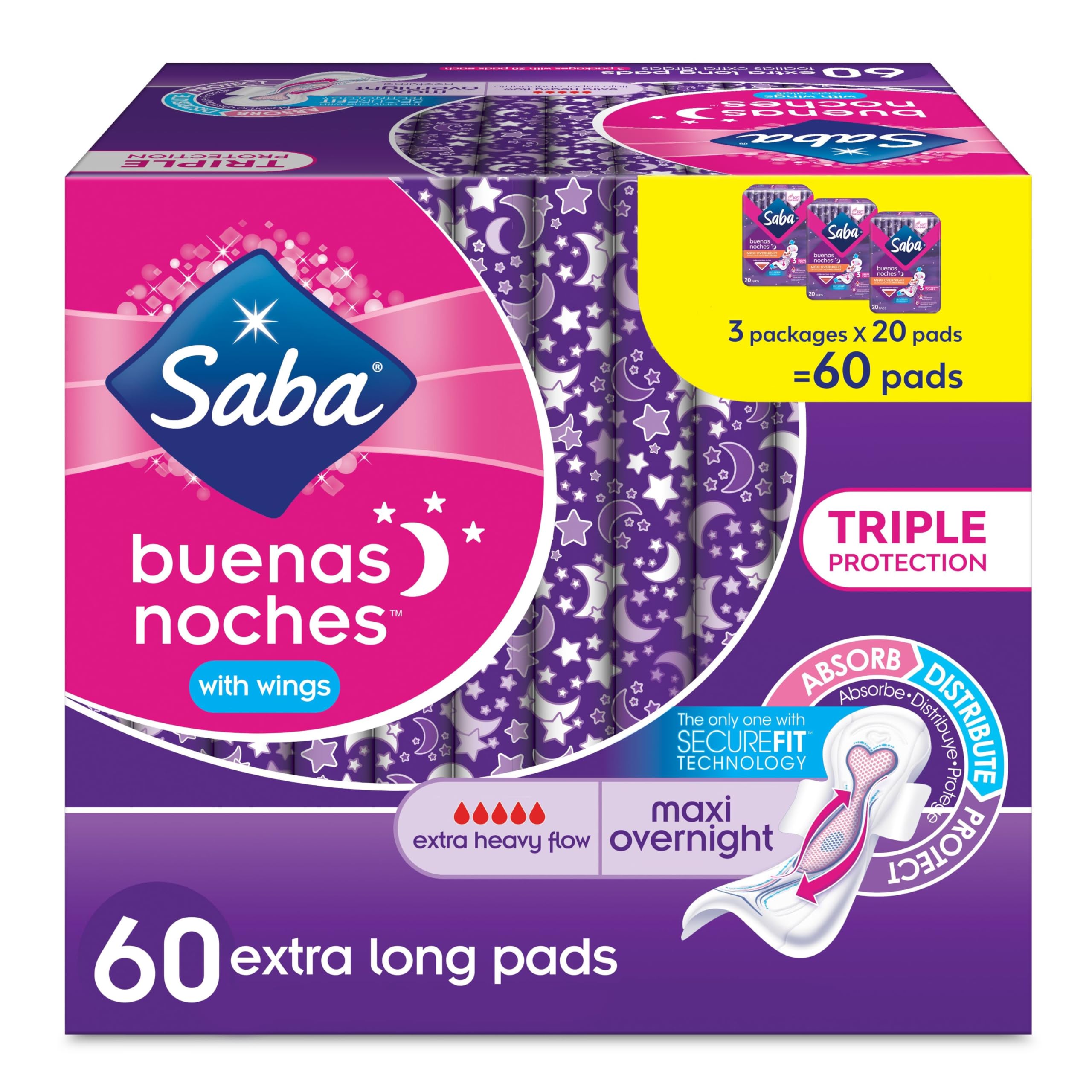 Saba Buenas Noches Overnight Maxi Pads with Wings for Absorption and Protection for Women
| Ultimate Saba Buenas Noches