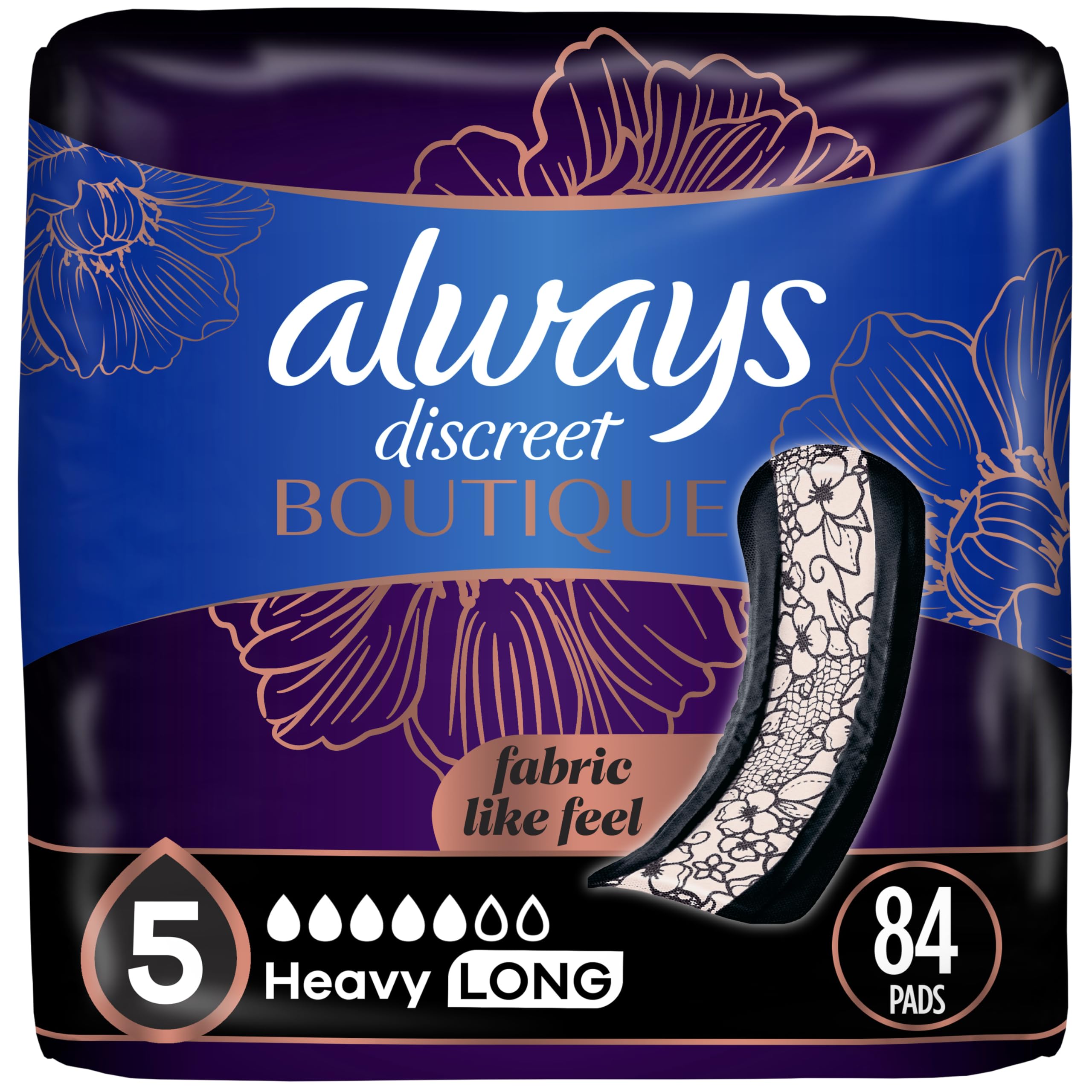 Always Discreet Adult Incontinence Pads for Women, Size 5, Heavy Absorbency, 28 Count x 3 Packs (84 Count Total)